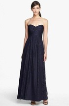 AMSALE Pleated Lace Sweetheart Strapless Gown Sz 2 Navy - £80.51 GBP