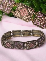 Vintage Ornate Pink Purple Faux Jewel Stretch Bracelet Estate Costume Jewelry - £24.90 GBP