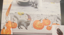 Grammercy Studio 60 x 84&quot; Oblong Tablecloth Halloween Ghosts Pumpkins Black Cat - £26.10 GBP