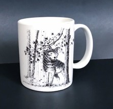 Vtg Carville Wolf Coffee Mug Ceramic Cup Wood Forest Art Animal Nature - £7.00 GBP