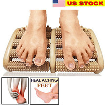 Large Dual Foot Massager Roller Feet Relax Wooden Bamboo Foot Pain Massage-New  - £13.52 GBP