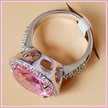 Pink Round Princess Cut Cubic Zirconia Crystal Encircled 925 Silver Plated Ring image 3