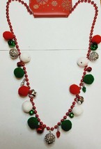 Kohl&#39;s Women&#39;s Red Christmas Necklace With Pom Balls Disco Balls Light Bulbs - £10.51 GBP