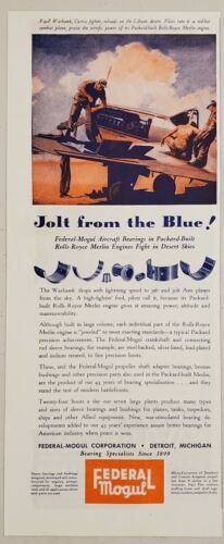 1943 Ad Federal Mogul WW2 Curtiss Warhawk Fighter Packard Engine Detroit,MI - $15.79