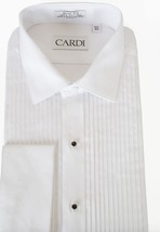 Cardi &quot;Charles&quot; Spread Collar 1/4&quot; Pleat Cotton Slim Fit Tuxedo Shirt - £68.14 GBP