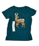 Cat And Jack XS (4-5) Girls Reindeer  Tee Shirt With Gold Sparks Color G... - £11.06 GBP
