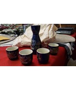 Vintage Sake Set Japan Japanese 5-Piece Set Floral Blue Crane bird Porce... - £41.73 GBP