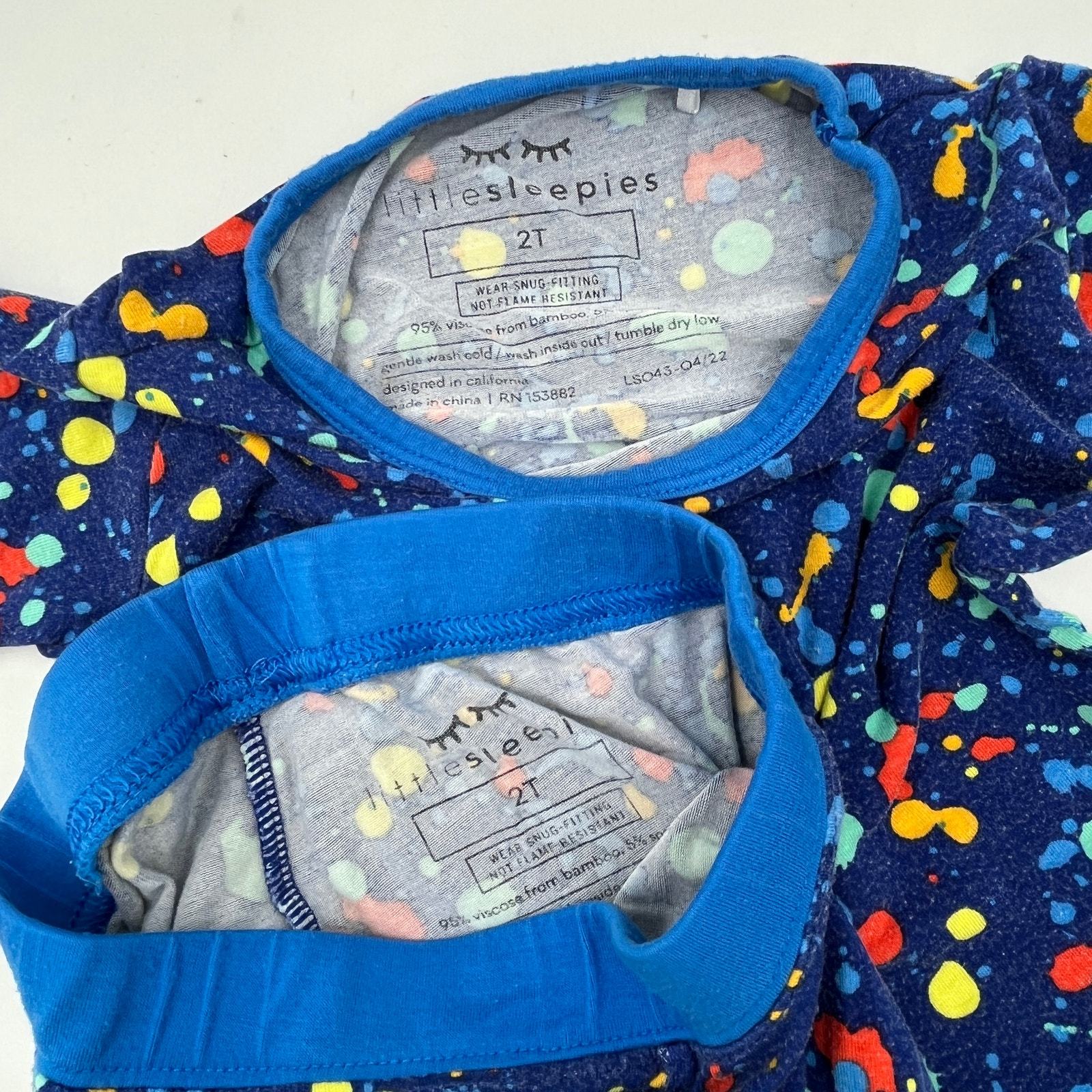 Little Sleepies 2 pc Short Sleeve Pants Pajamas Blue Paint Splatter 2T Item image 4
