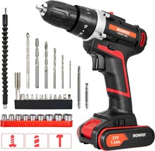 Cordless Drill, Screwdriver Impact Power Tools 21V Lithium Battery 3/8Inch - £30.74 GBP