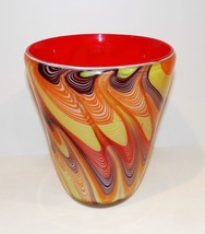 STUNNING ART GLASS YELLOW ORANGE PURPLE WHITE RED SWIRL/DRAPE DESIGN 8 1... - $108.89