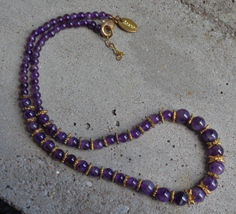 Vtg Signed Stauer Purple Amethyst Stone Graduated Beaded Strand Necklace 19.25&quot; - £32.87 GBP