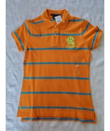 NWT Ralph Lauren Sport Orange blue Striped Polo Shirt Misses Size XS Cotton - £23.60 GBP