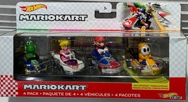 Hot Wheels MARIOKART 4 Pack Yoshi Princess Peach Mario Orange Shy Guy Ve... - £23.97 GBP