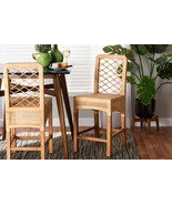 Tallis Natural Brown Rattan and Walnut Brown Mahogany Wood Counter Stool - €223,29 EUR