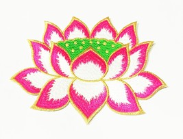 Lotus Flower Decor Fabric Large Back Patch Iron Maiden White Green Pink Embro... - £19.47 GBP