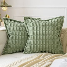 Sage Green Corduroy Decorative Throw Pillow Covers Pack of 2 - £31.06 GBP