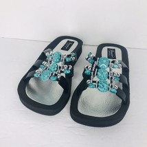 Grandco Beaded Turquoise Bejeweled Slip On Sandals Shoes Women’s Size 8 - £15.50 GBP