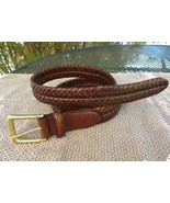 90&#39;s BRIGHTON Western Leather BELT-RIO-Weave Brown Belt-Solid Brass Buck... - £31.40 GBP