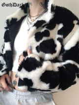 Th dark punk style gothic crop faux fur y2k coats fashion color block long sleeve women thumb200