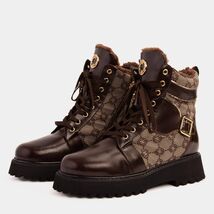 The Boston Brown Leather Lace-Up Ankle Women Boot With a Side Zipper image 2