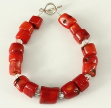 Modern ETHNIC Hawaiian Jewelry Over Dyed CORAL Crystal Beaded Bracelet 8.5&quot; - £16.45 GBP