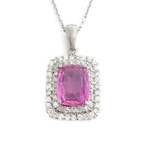 Authenticity Guarantee 
Pink Sapphire Cushion Diamond Halo Pendant Necklace 1... - £5,369.14 GBP