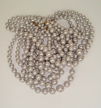 Vintage Bead Necklaces Lot Of 11 80s Plastic Silver Gray iridescent 19 &quot; bridal  - £31.09 GBP