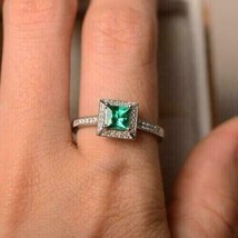 14K White Gold Plated 3.20Ct Princess Cut Simulated Emerald  Wedding Ring Women - £88.18 GBP