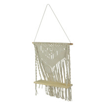 Boho Style Hand Tied Macrame Wall Hanging With Wooden Shelf - £25.40 GBP