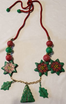 Vintage Handmade Polymer Clay Millefiori Christmas Design Tree Necklace - £5.43 GBP