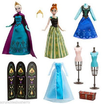 Disney Frozen Elsa Anna Doll Fashion Set Dresses Trunk Outfits New - £183.81 GBP