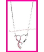 Breast Cancer Crusade Heart Ribbon Necklace Silvertone &amp; Pink NIB - £10.08 GBP