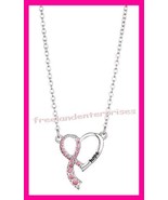 Breast Cancer Crusade Heart Ribbon Necklace Silvertone &amp; Pink NIB - €11,21 EUR