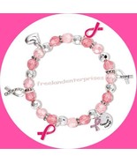 Breast Cancer Crusade Ribbon Charm Bracelet Pink &amp; Silvertone Ribbons~St... - £7.74 GBP
