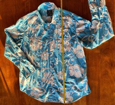 Lucky Men&#39;s Hawaiian Cowboy shirt, long sleeves, XL blue, white 100% cotton - £33.18 GBP