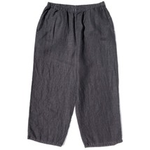 Flax Linen Pants Women Size S Black Cropped Wide Leg Elastic Waist Lagenlook - £24.20 GBP