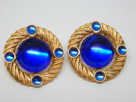 Royal Blue Cabochon Vintage PARK LANE Earrings in Gold tone - Pierced - ... - $42.00