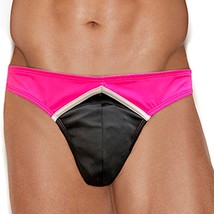 Men&#39;s Neon Contrast Thong Underwear Stretch Pink Black White Stripe 82414 - $18.99