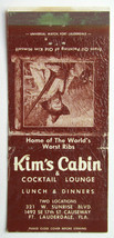 Kim&#39;s Cabin - Ft. Lauderdale, Florida Restaurant 30 Strike Matchbook Cover FL - £1.40 GBP