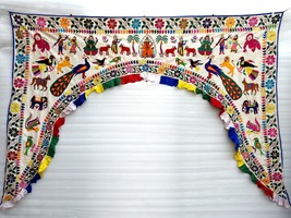 Ethnic Vintage Door Valance Toran Hand Embroidered Door Topper Hanging 86&quot; L - £117.91 GBP