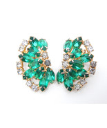 Designer JULIANA Huge Emerald Crystal and Rhinestone Vtg EARRINGS in Gol... - $45.00