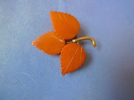 Vintage Soviet Jewelry Baltic Amber Gold Plated Brooch Pin Leaf Leaves m... - £31.91 GBP
