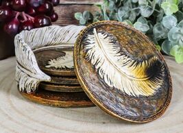 Ebros Rustic Western Indian Eagle Feather Coaster Holder with 4 Round Co... - $29.99