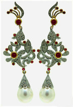 Victorian 2.61ct Rose Cut Diamond Ruby Pearl Earrings Engagement Halloween - £573.69 GBP
