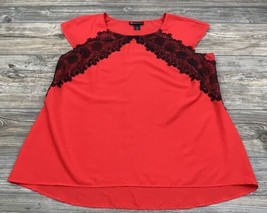 Lane Bryant Blouse Size 14/16 Red With Black Lace Accent Cap Sleeve Poly... - £12.46 GBP