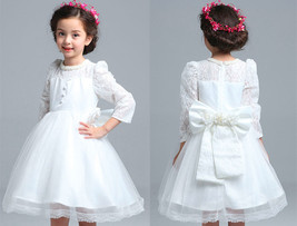 Elegant Wedding Flower Girl&#39;s Dress White Pearl Beads Embellished Neckli... - £22.36 GBP