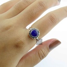 Round Lapis Lazuli Minimalist Ring, Boho Ring Women&#39;s 925 Silver, Handmade Ring - $58.86