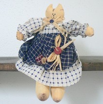 Tabby Cat Handmade Muslin Country Girl Doll Shelf Sitter (BN-DOL101) - $12.00
