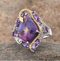 Purple Turquoise, Amethyst, Ring in 14K YG &amp; Platinum Over Sterling Silver - £199.65 GBP