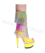 6&quot; or 7&quot; Leather Ankle Boots w/Rainbow Rhinestone Fringe - Sz 5-11 #3268-RS - £205.47 GBP